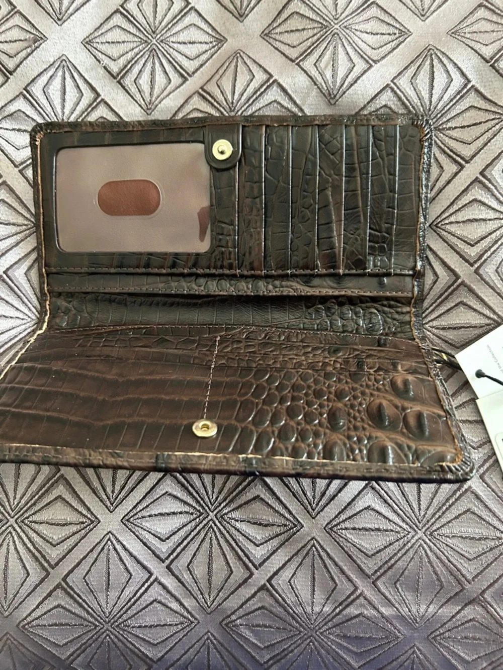 Brahmin Chocolate Croc-Embossed Wallet with Gold Plaque - Picture 2 of 7